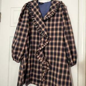 HEYSON Plaid Ruffled cottage core Mini Shift Dress with Long Sleeves